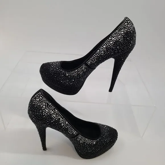 Aldo Black‎ Satin & Rhinestone Stiletto Platform Pumps Size 9 - Picture 3 of 10